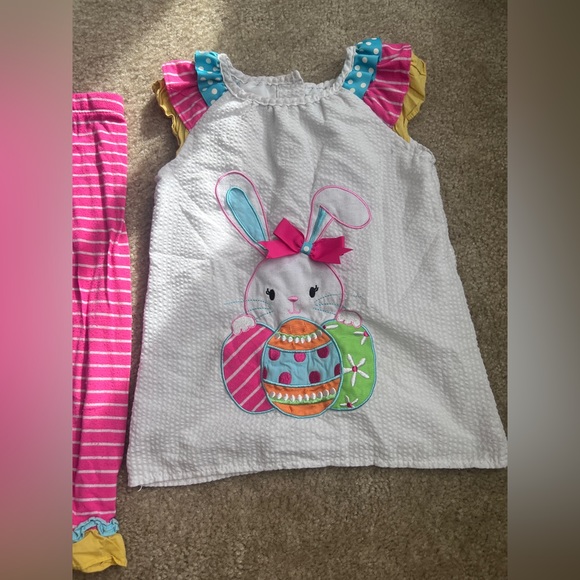 Rare Editions Baby Girls Easter Bunny Applique Top & Striped Leggings Set - Picture 5 of 7